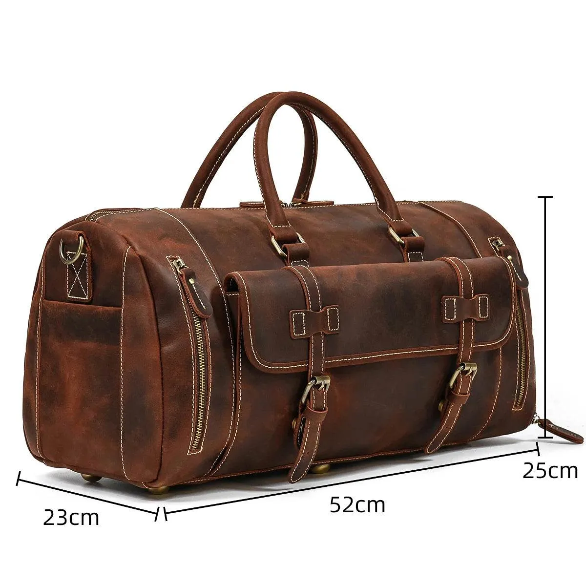 Vintage Leather Travel Duffle Bag with Shoe Pocket Weekend Bag