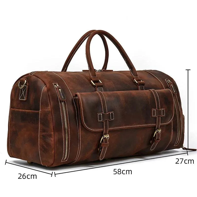 Vintage Leather Travel Duffle Bag with Shoe Pocket Weekend Bag