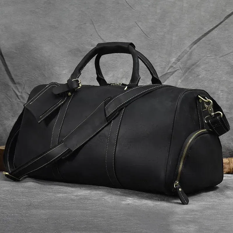Vintage Leather Travel Duffle Bag with Shoe Pocket Weekend Bag