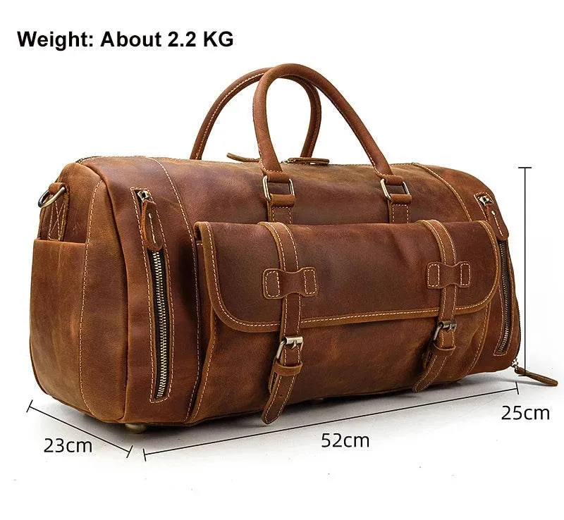 Vintage Leather Travel Duffle Bag with Shoe Pocket Weekend Bag
