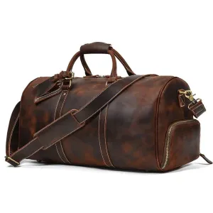 Vintage Leather Travel Duffle Bag with Shoe Pocket Weekend Bag