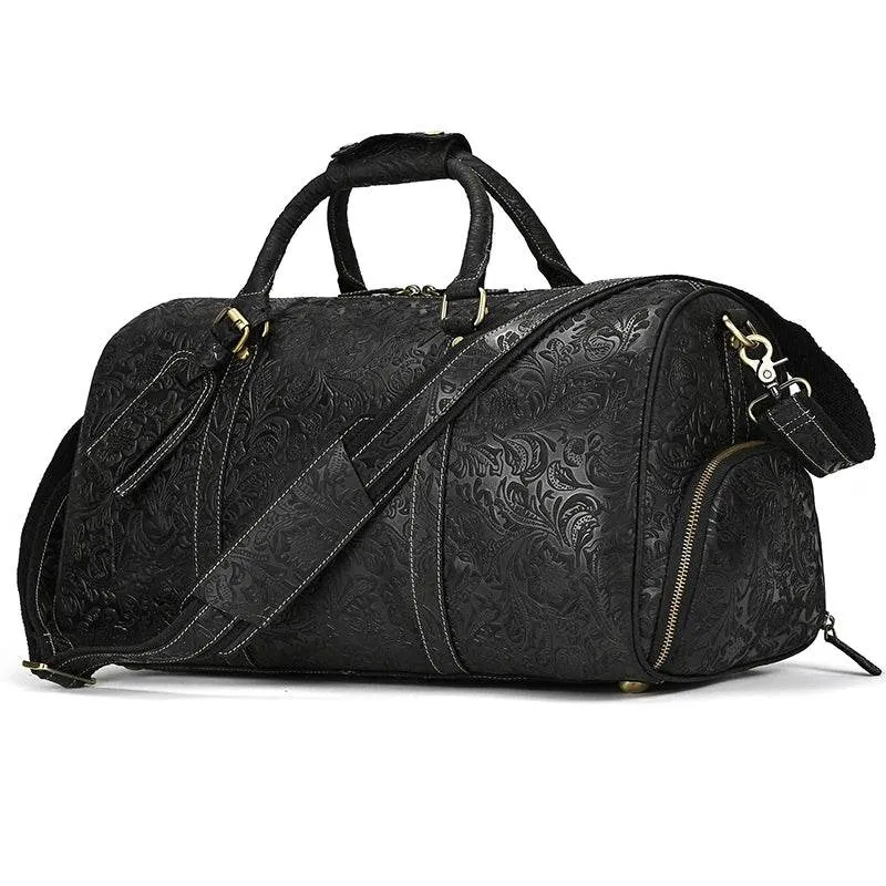Vintage Leather Travel Duffle Bag with Shoe Pocket Weekend Bag