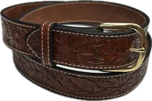 Visalia Medium Brown Wild Rose Patterned Belt 1 1/2"