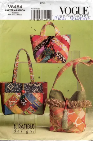 Vogue V8484 Womens B RANDLE Crazy Quilted Handbags Out Of Print Sewing Pattern UNCUT Factory Folded