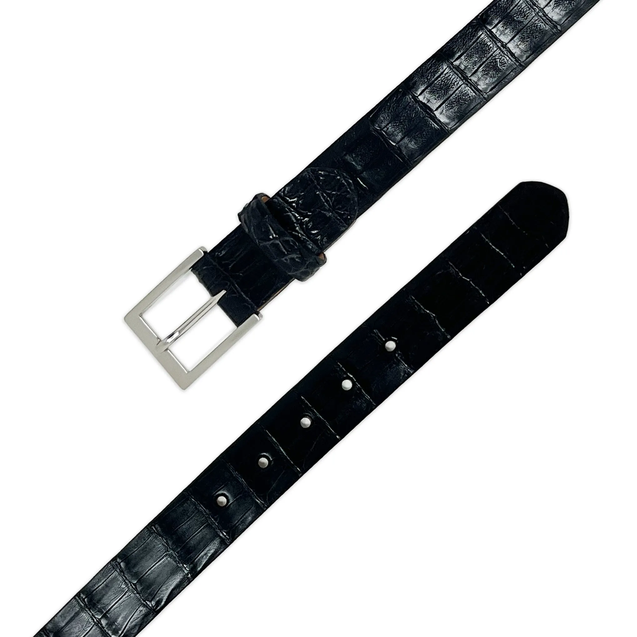 W. KLEINBERG Crocodile Skin Cutdown Belt in Black