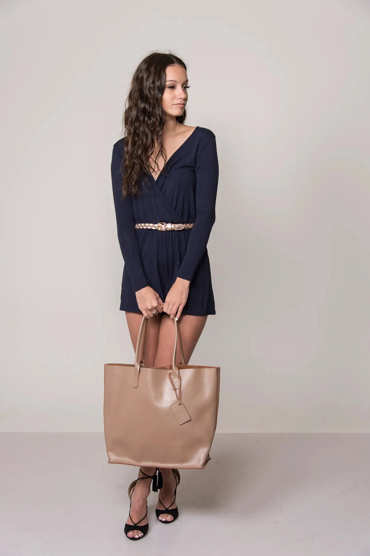 Waverly | Rose Gold Skinny Leather Plaited Belt with Gold Buckle