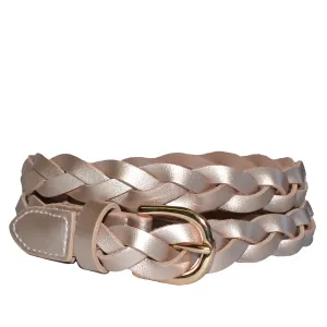 Waverly | Rose Gold Skinny Leather Plaited Belt with Gold Buckle