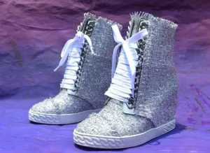 Wedge High Heel Boots Women Mixed Colored Woolen Fabric Leather Lace Up Platform Ankle Boots Women Motorcycle Boots Zipper Boots