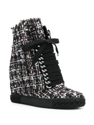 Wedge High Heel Boots Women Mixed Colored Woolen Fabric Leather Lace Up Platform Ankle Boots Women Motorcycle Boots Zipper Boots