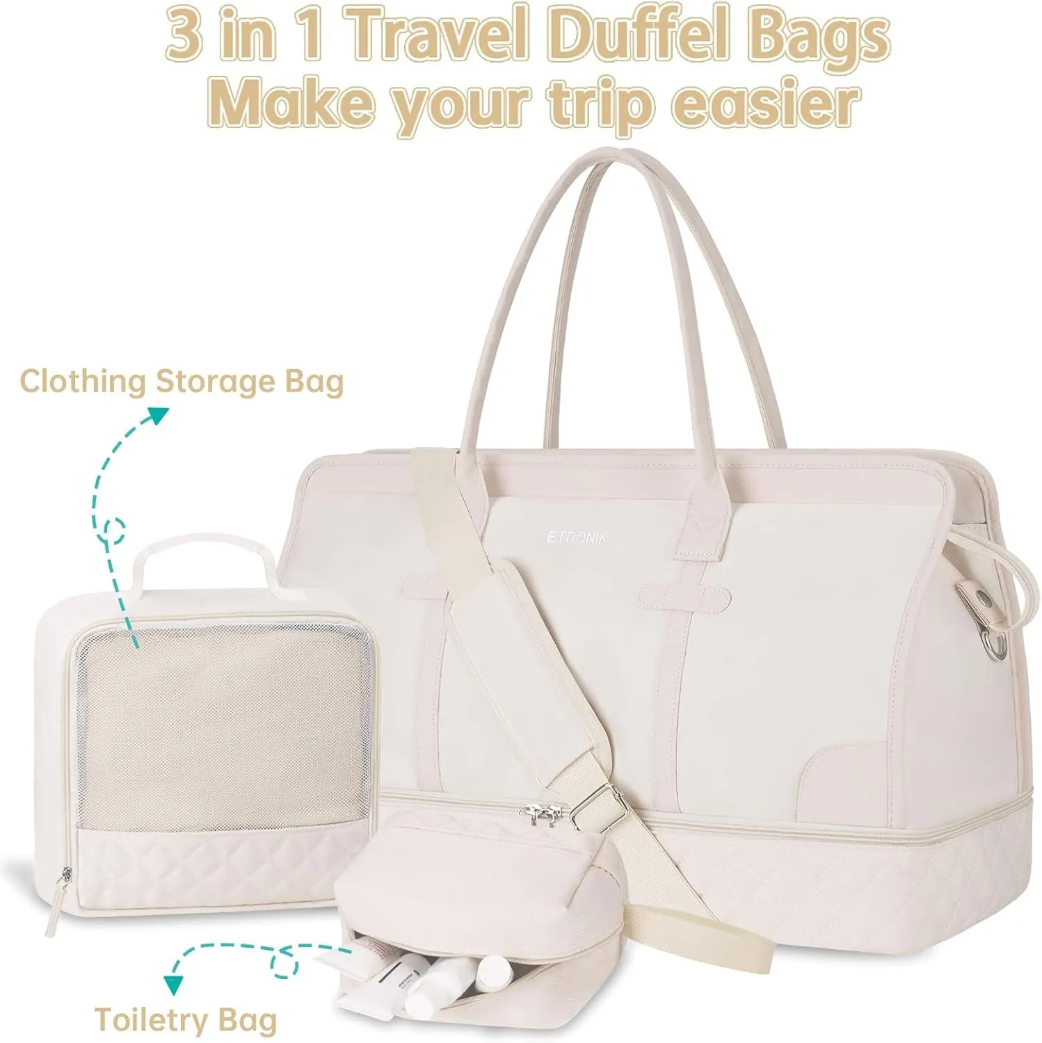 Weekend Travel Bag with Shoe Compartment and USB Charging Port, Gym Bag