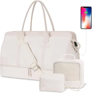 Weekend Travel Bag with Shoe Compartment and USB Charging Port, Gym Bag