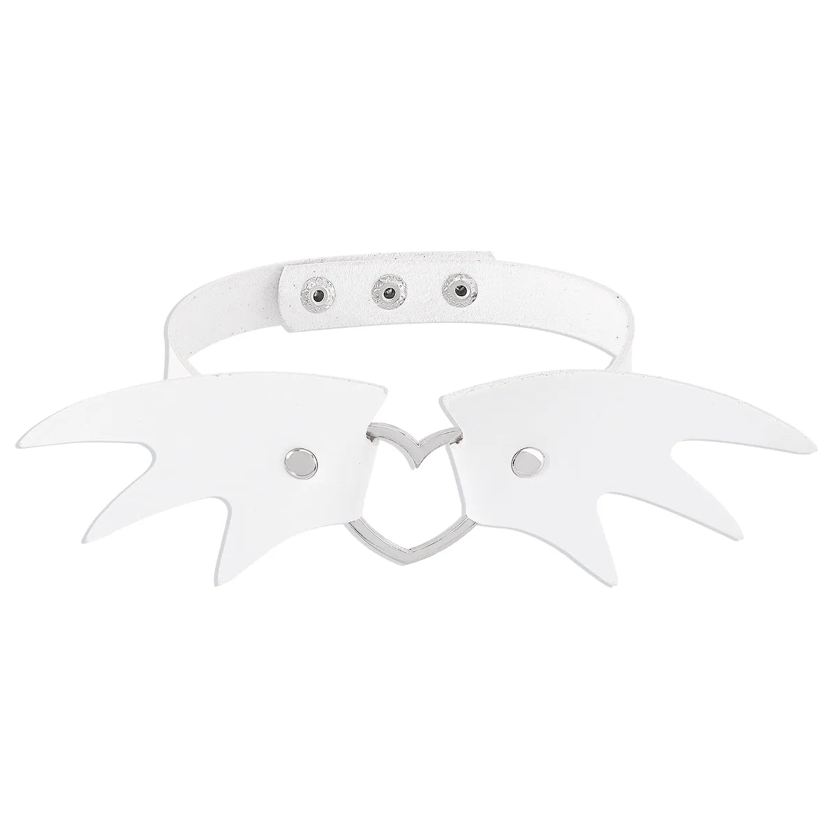 White Polyurethane & Silver-Plated Bat Wing Heart Choker Necklace