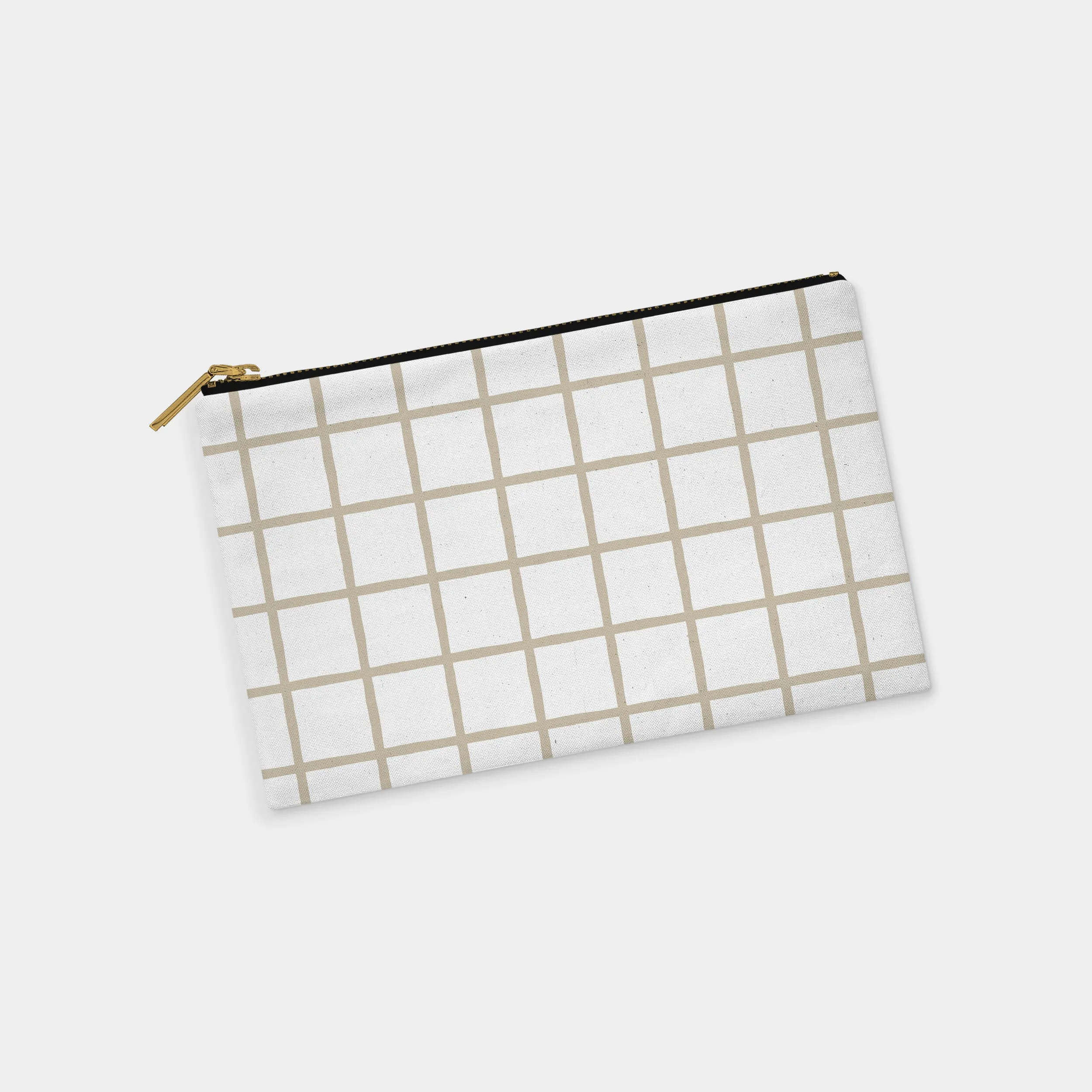 Window Pane White and Taupe Personalized Zipper Pouch