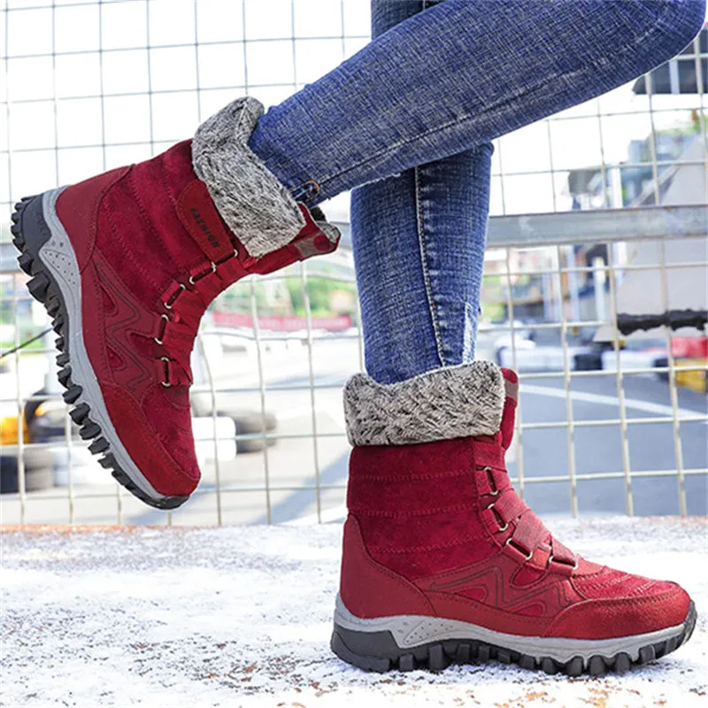 Winter Warm Plush Waterproof Suede Snow Boots for Women