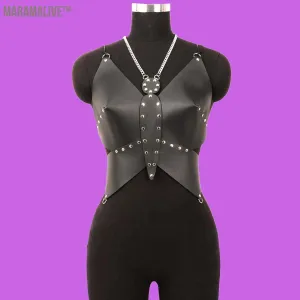 Women Fashion Corset Belt Leather Butterfly Top Leather Butterfly Crop Backless  Festival Wear Chest Harness Woman Rave Harness
