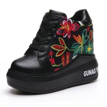 Women Shoes 2018 Spring Autumn Woman Platforms Shoes Women Retro Shoes Woman Lace-Up 12 cm High Heels Height Increasing Boots