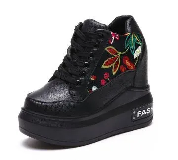 Women Shoes 2018 Spring Autumn Woman Platforms Shoes Women Retro Shoes Woman Lace-Up 12 cm High Heels Height Increasing Boots