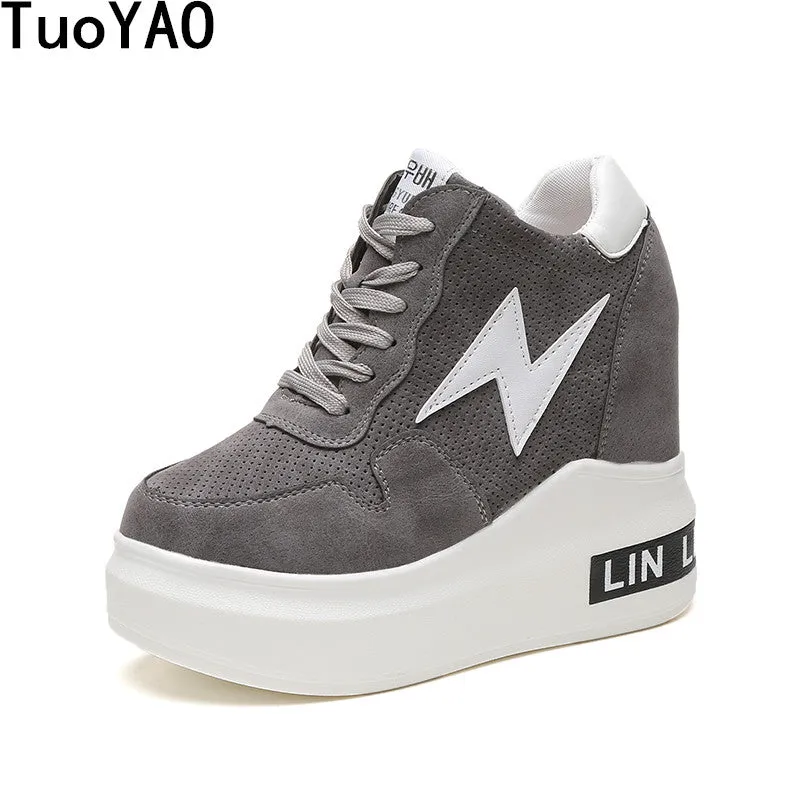 Women Shoes 2018 Spring Autumn Woman Platforms Shoes Women Retro Shoes Woman Lace-Up 12 cm High Heels Height Increasing Boots