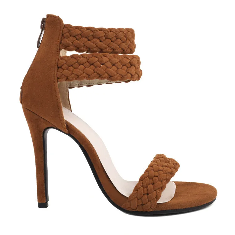 Women's Back Zippers Ankle Strap Stiletto Heel Sandals