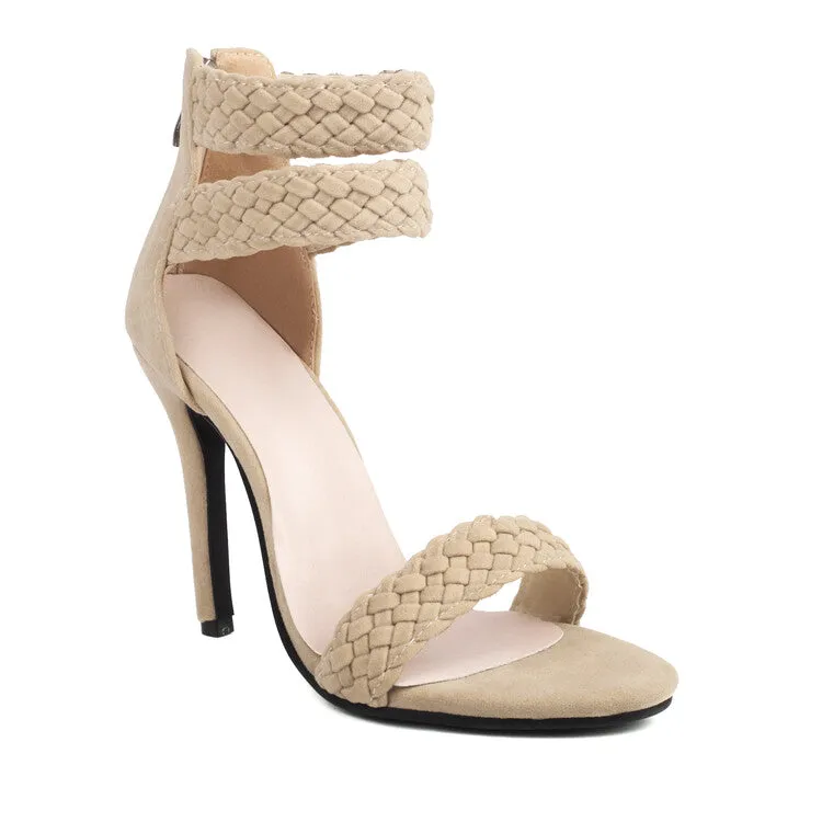 Women's Back Zippers Ankle Strap Stiletto Heel Sandals