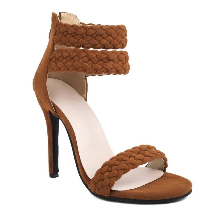 Women's Back Zippers Ankle Strap Stiletto Heel Sandals