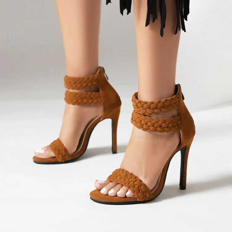 Women's Back Zippers Ankle Strap Stiletto Heel Sandals