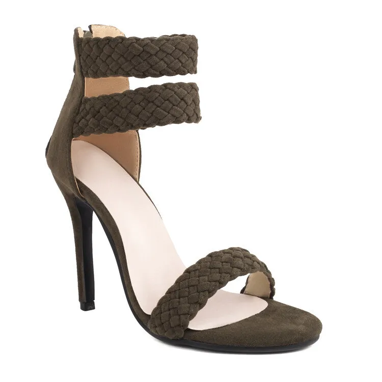 Women's Back Zippers Ankle Strap Stiletto Heel Sandals