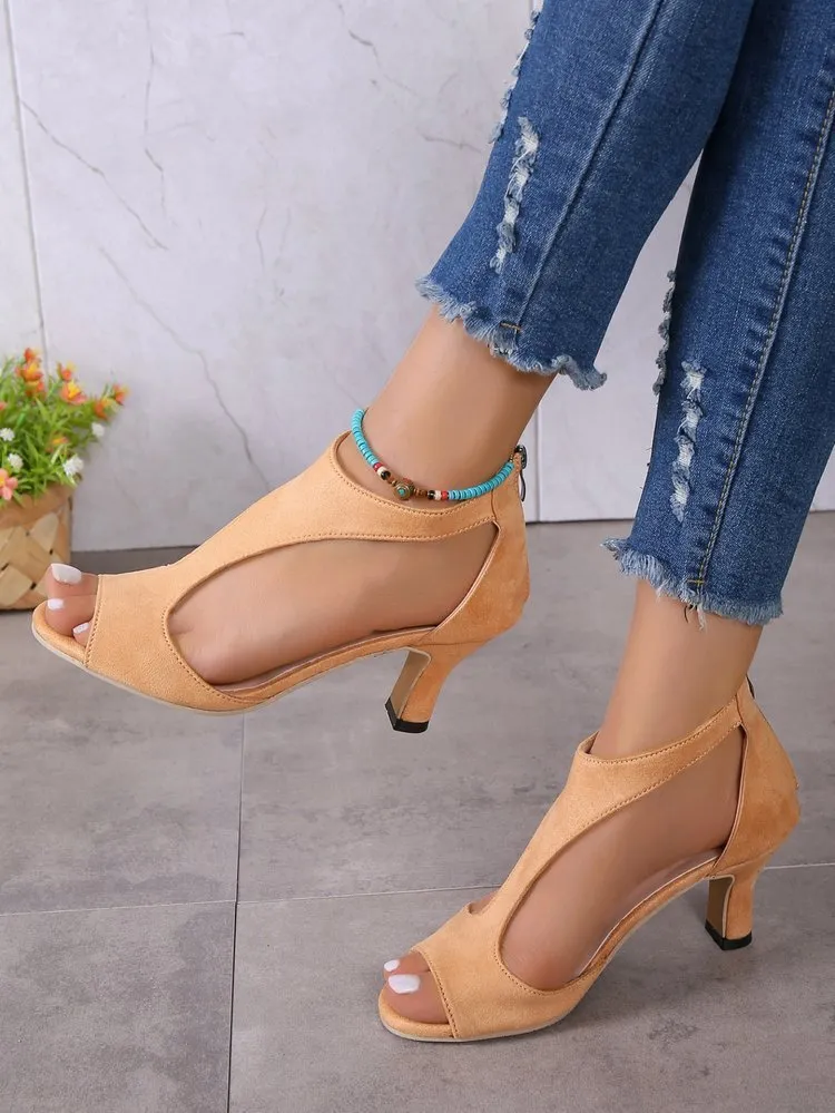 Women's Peep Toe Fashion All-match Back Zipper High Heels