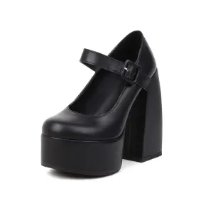 Women's Solid Color Mary Janes Chunky Heel Platform Pumps