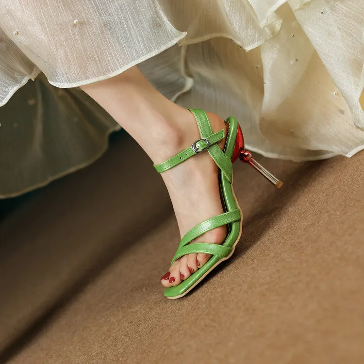 Women's Square Toe Ankle Strap Stiletto High Heel Sandals