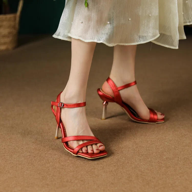 Women's Square Toe Ankle Strap Stiletto High Heel Sandals