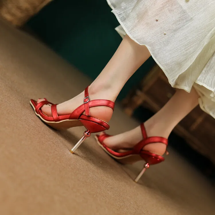 Women's Square Toe Ankle Strap Stiletto High Heel Sandals