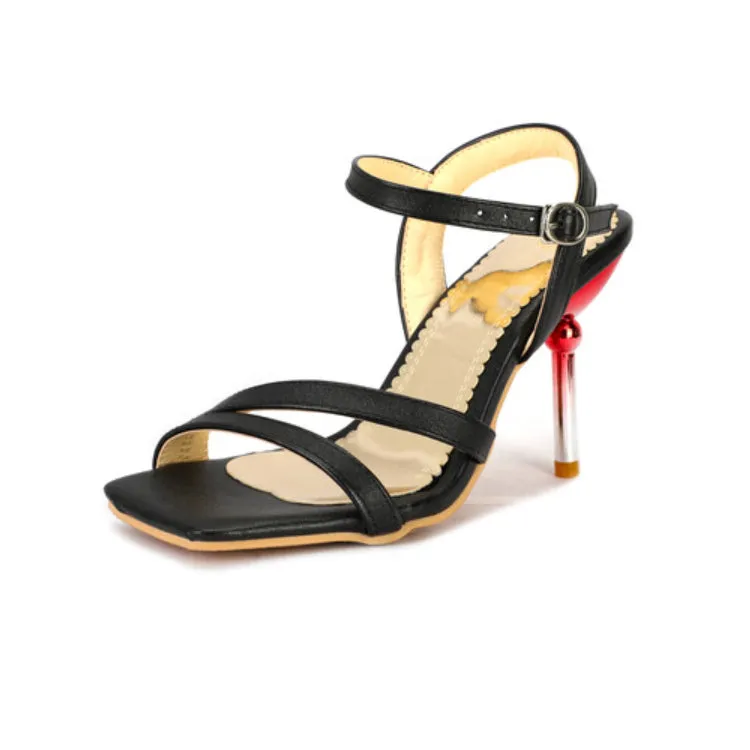 Women's Square Toe Ankle Strap Stiletto High Heel Sandals