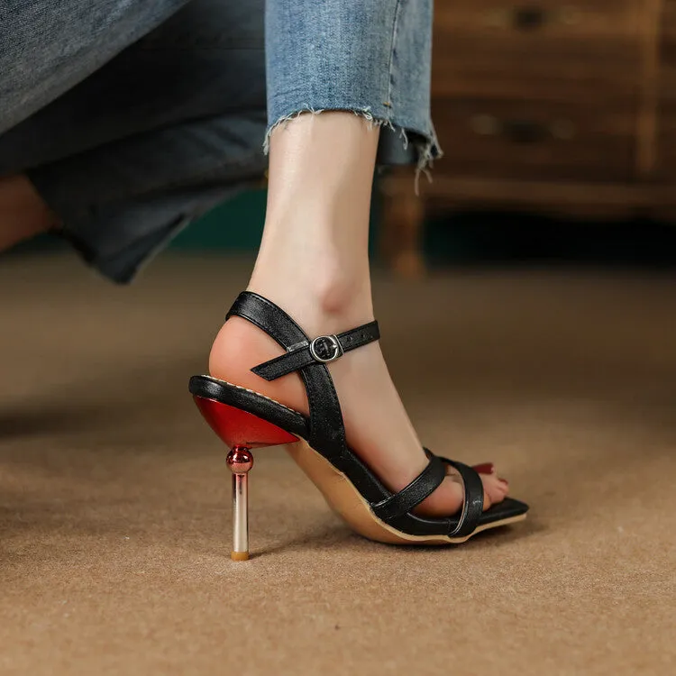 Women's Square Toe Ankle Strap Stiletto High Heel Sandals