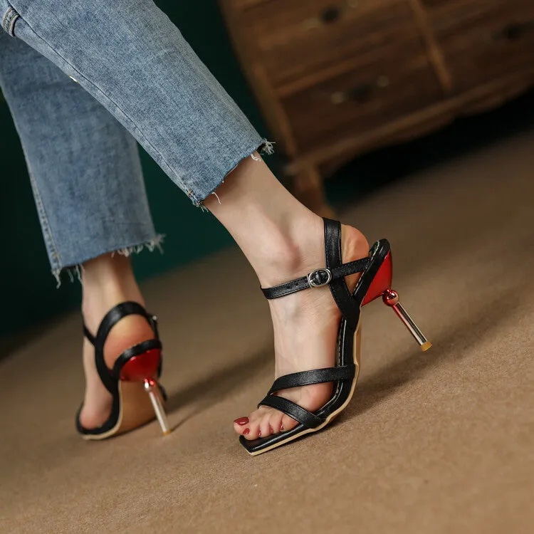 Women's Square Toe Ankle Strap Stiletto High Heel Sandals