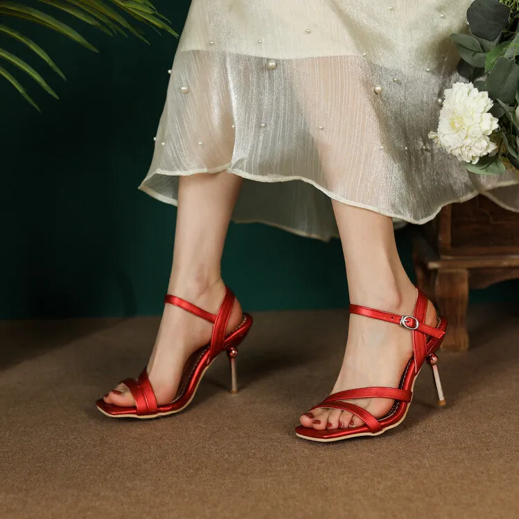 Women's Square Toe Ankle Strap Stiletto High Heel Sandals