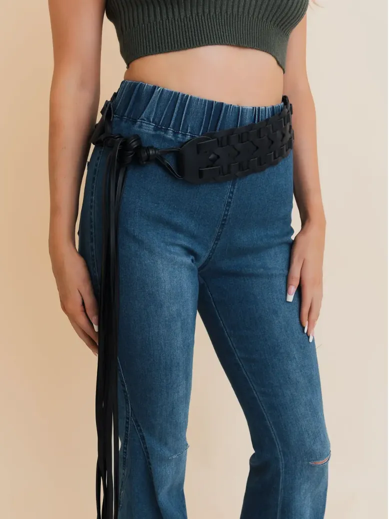 Woven Tie Up Belt - Black