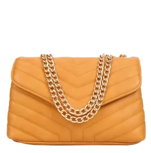 Yellow Chevron Embossed Chained Bag | ALPHONSINA