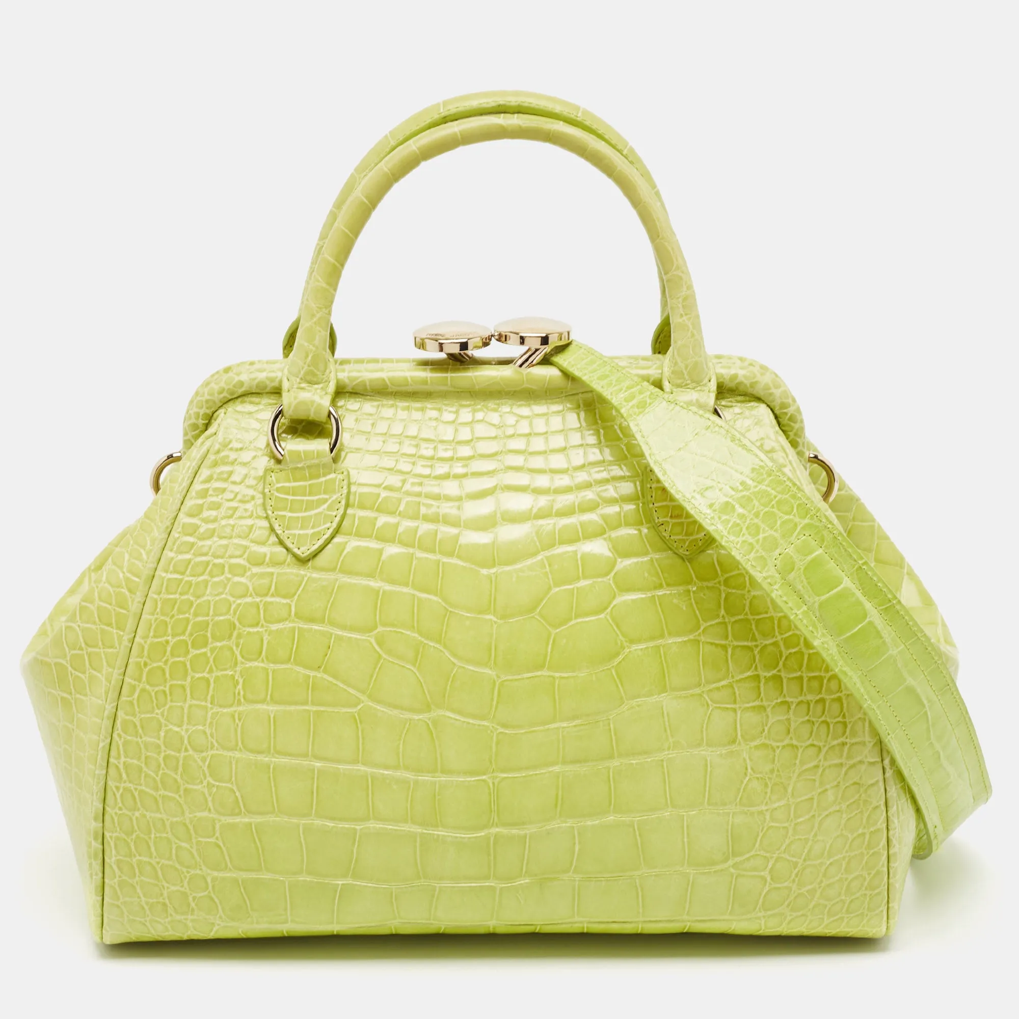 Yellow Green Alligator Mini Stam Satchel