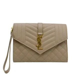YVES SAINT LAURENT Envelope Flap Matelasse Leather Shoulder Bag Beige