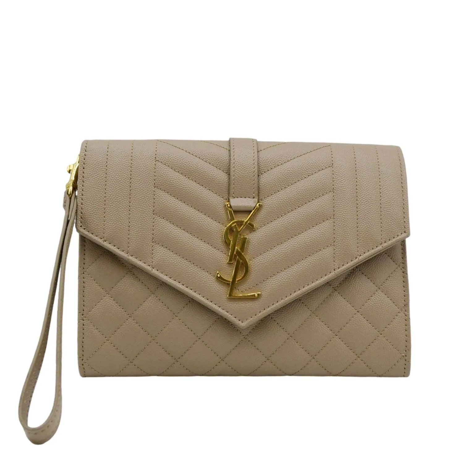 YVES SAINT LAURENT Envelope Flap Matelasse Leather Shoulder Bag Beige